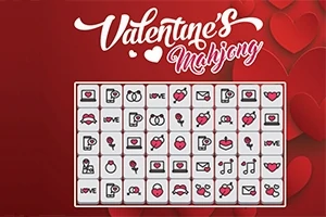 Et Mah-jongg-spillbrett med valentinessymboler og røde hjerter i bakgrunnen