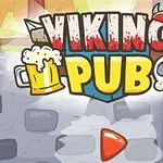 Tegnet tittel Viking Pub med et ølkrus og et hodeskallemotiv i en vikingeinspirert stil