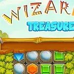 Et fargerikt puslespill med forskjellige geometriske former og farger plassert under teksten Wizards Treasure