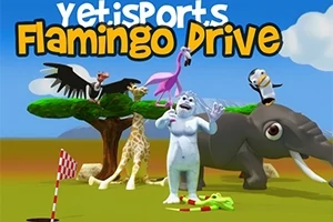En hvit skapning står foran et tre med en giraff, flamingo, elefant, flygende albatross og en pingvin i en tegnet savanne