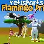 En hvit skapning står foran et tre med en giraff, flamingo, elefant, flygende albatross og en pingvin i en tegnet savanne