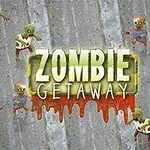 Tegneserieaktige zombier på en asfaltert bakgrunn med teksten Zombie Getaway i midten